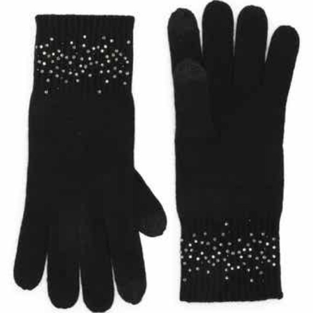SOFIA CASHMERE WOMENS CRYSTAL EMBELLISHED CASHMERE GLOVES BLACK OS NWT